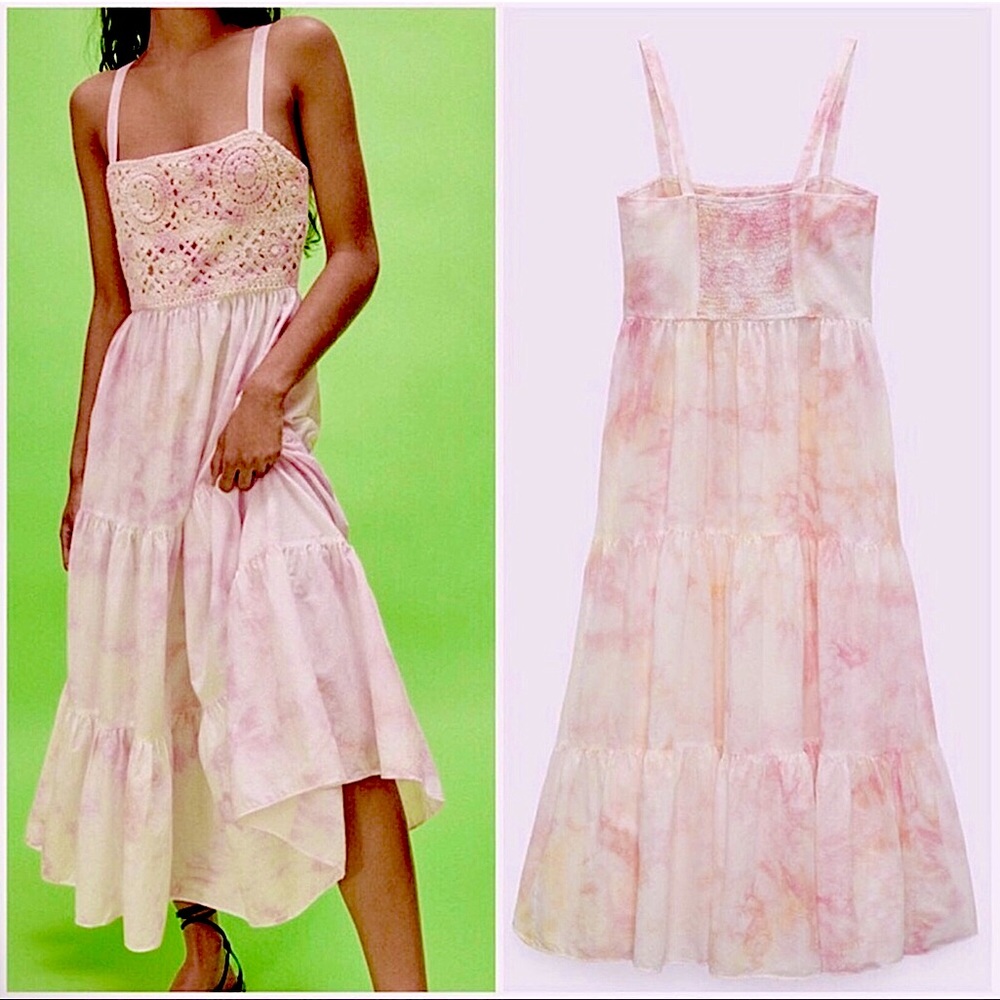 Zara Boho Crochet Tie Dye Midi Dress